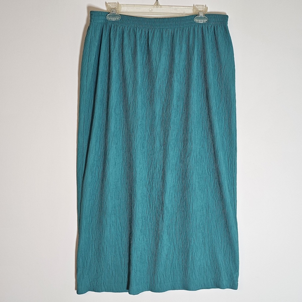 Liz Baker Essentials Skirt Womens 1X Teal Blue Crinkle Stretch Pull On Maxi Plus
